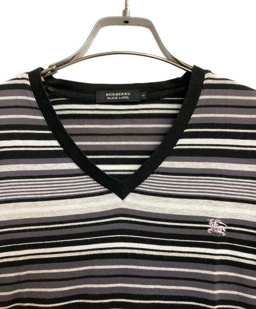 BURBERRY BLACK LABEL（バーバリーブラックレーベル）BURBERRY BLACK LABEL (バーバリーブラックレーベル) Vネックボーダーカットソー グレー×ブラック サイズ:2の古着・服飾アイテム