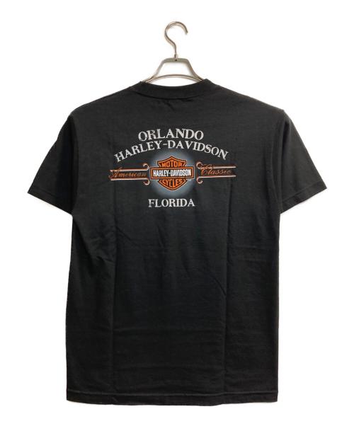 HARLEY-DAVIDSON（ハーレーダビッドソン）HARLEY-DAVIDSON (ハーレーダビッドソン) プリントTシャツ ブラック×オレンジ サイズ:Mの古着・服飾アイテム