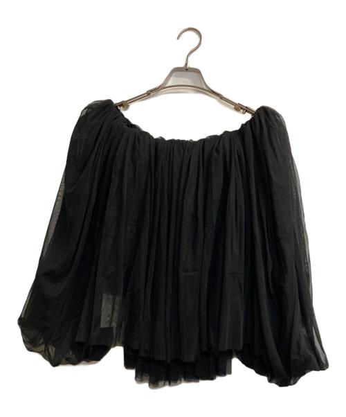 acka（エーシーケーエー）Acka (エーシーケーエー) tulle shirring blouse/チュールオフショルダーブラウス ブラック サイズ:ＦＲＥＥの古着・服飾アイテム