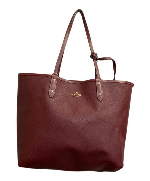 COACH（コーチ）COACH (コーチ) PVC レオパード柄 プリント リバーシブル ポーチ付き シティトート ベージュ×レッドの古着・服飾アイテム