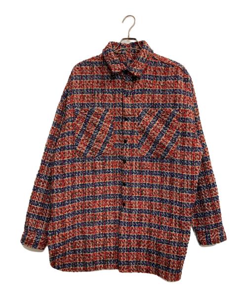 DANKE SCHON（ダンケ シェーン）Danke schon (ダンケ シェーン) ネックスリットツイードチェックシャツ レッド サイズ:Fの古着・服飾アイテム