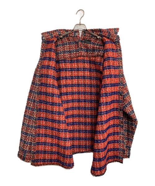 DANKE SCHON（ダンケ シェーン）Danke schon (ダンケ シェーン) ネックスリットツイードチェックシャツ レッド サイズ:Fの古着・服飾アイテム