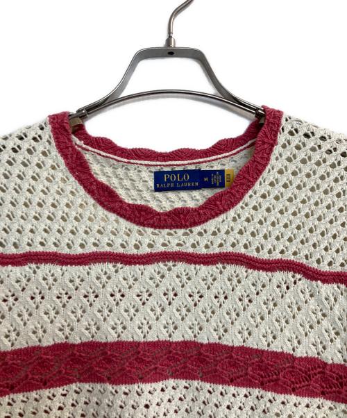 POLO RALPH LAUREN（ポロ・ラルフローレン）POLO RALPH LAUREN (ポロ・ラルフローレン) ショートスリーブニット ホワイト×ピンク サイズ:Mの古着・服飾アイテム