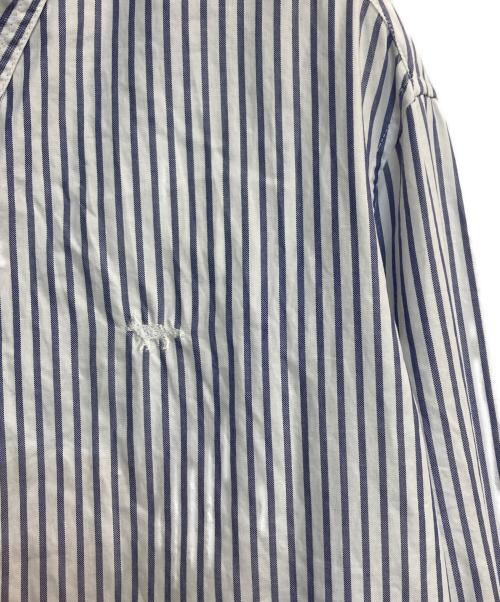 maison kitsune（メゾンキツネ）MAISON KITSUNE (メゾンキツネ) ストライプシャツ ブルー サイズ:Lの古着・服飾アイテム