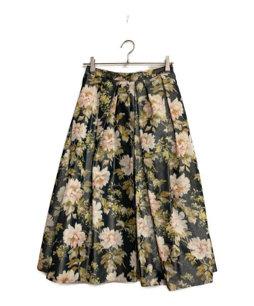 DRAWER（ドゥロワー）Drawer (ドゥロワー) PRE1 フラワープリントタックスカート ブラック サイズ:36の古着・服飾アイテム