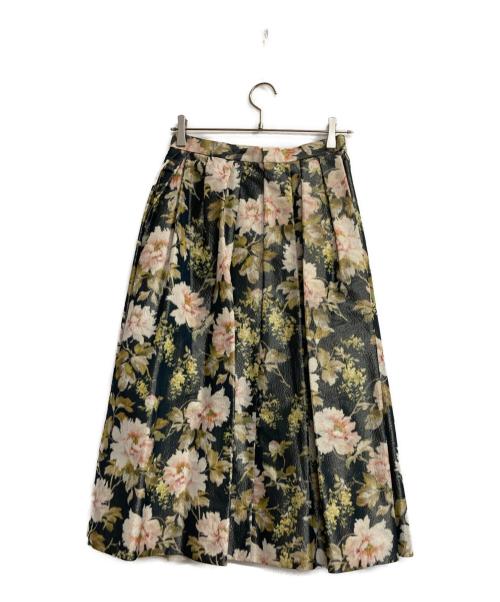 DRAWER（ドゥロワー）Drawer (ドゥロワー) PRE1 フラワープリントタックスカート ブラック サイズ:36の古着・服飾アイテム