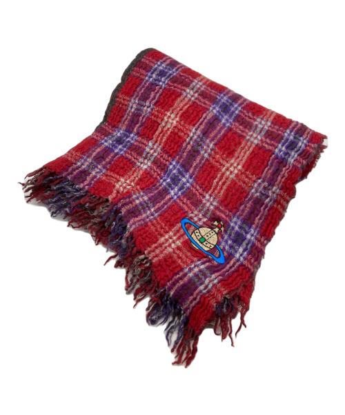Vivienne Westwood（ヴィヴィアンウエストウッド）Vivienne Westwood (ヴィヴィアンウエストウッド) チェックマフラー パープル×レッドの古着・服飾アイテム