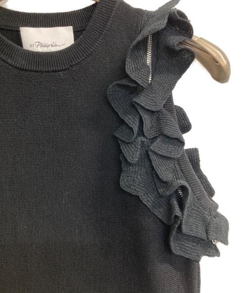3.1 phillip lim（スリーワンフィリップリム）3.1 phillip lim (スリーワンフィリップリム) サイドジップフリルノースリーブニット ブラック サイズ:XSの古着・服飾アイテム