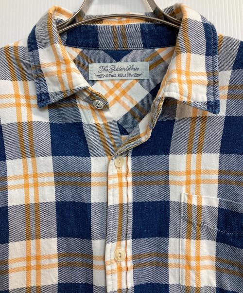 REMI RELIEF（レミレリーフ）REMI RELIEF (レミレリーフ) チェックシャツ ネイビー×イエロー サイズ:ＸＬの古着・服飾アイテム