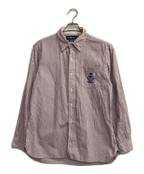 RALPH LAUREN（ラルフローレン）RALPH LAUREN (ラルフローレン) ポケット刺繍ストライプシャツ レッド×ホワイト サイズ:Ｌの古着・服飾アイテム