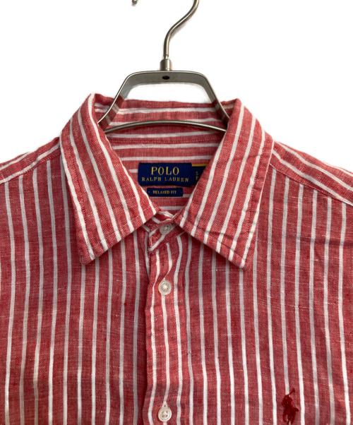 POLO RALPH LAUREN（ポロ・ラルフローレン）POLO RALPH LAUREN (ポロ・ラルフローレン) リネンストライプシャツ レッド×ホワイト サイズ:Sの古着・服飾アイテム