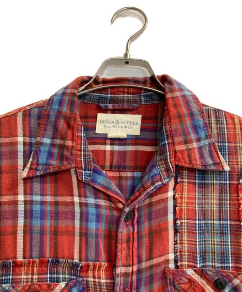 Denim & Supply Ralph Lauren（デニム＆サプライ ラルフローレン）Denim & Supply Ralph Lauren (デニム＆サプライ ラルフローレン) 再構築コットンチェックシャツ レッド サイズ:Ｍの古着・服飾アイテム