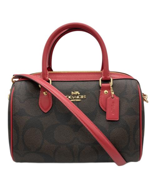 COACH（コーチ）COACH (コーチ) ローアン サッチェル バッグ・マキシ シグネチャー キャンバス ブラウン×レッドの古着・服飾アイテム