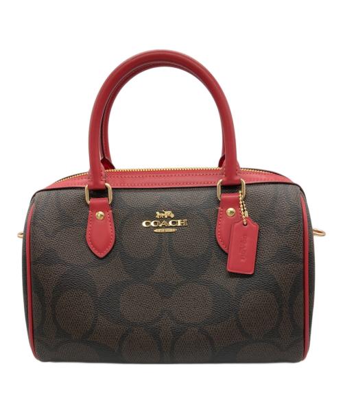 COACH（コーチ）COACH (コーチ) ローアン サッチェル バッグ・マキシ シグネチャー キャンバス ブラウン×レッドの古着・服飾アイテム