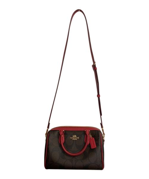 COACH（コーチ）COACH (コーチ) ローアン サッチェル バッグ・マキシ シグネチャー キャンバス ブラウン×レッドの古着・服飾アイテム