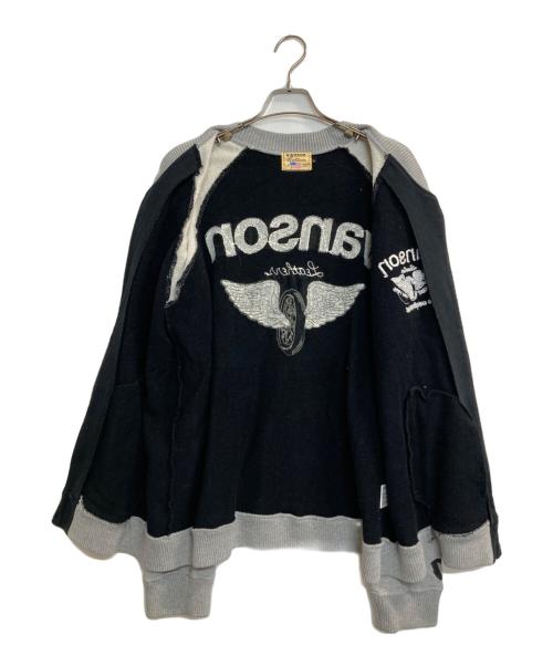 VANSON（バンソン）VANSON (バンソン) SWEAT RAGLAN JACKET ブラック×グレー サイズ:ＸＬの古着・服飾アイテム