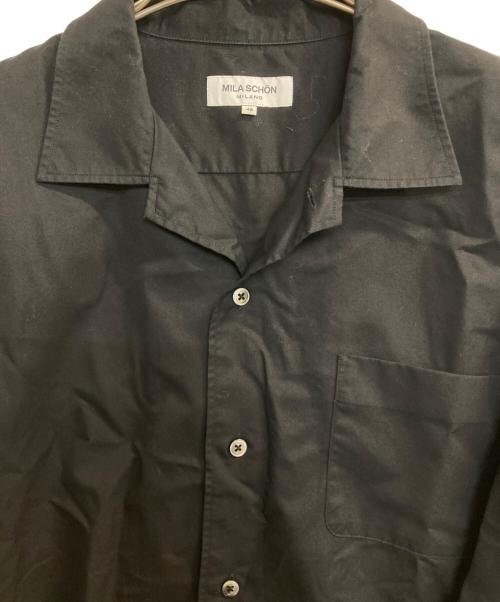 mila schon（ミラ ショーン）Mila Schon (ミラ ショーン) コットンシルクツイルオープンカラーシャツ ブラック サイズ:48の古着・服飾アイテム