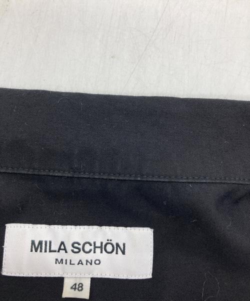 mila schon（ミラ ショーン）Mila Schon (ミラ ショーン) コットンシルクツイルオープンカラーシャツ ブラック サイズ:48の古着・服飾アイテム