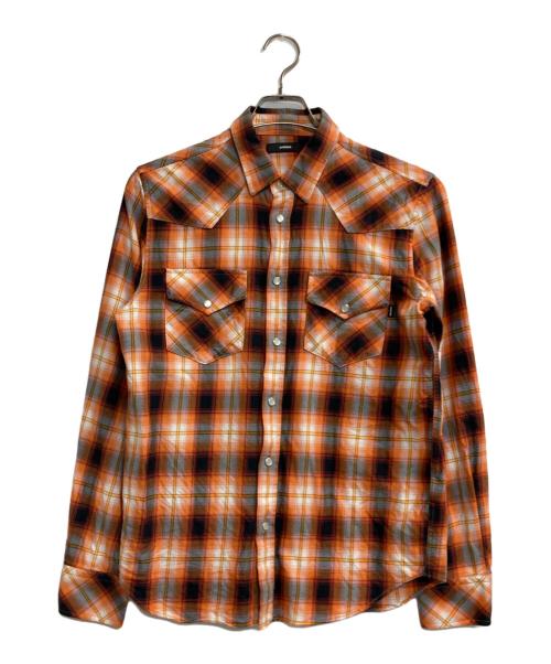 DIESEL（ディーゼル）DIESEL (ディーゼル) ダメージ加工チェックウエスタンシャツ オレンジ サイズ:Sの古着・服飾アイテム