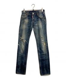 DSQUARED2（ディースクエアード）の古着「ダメージペイントデニムパンツ」｜インディゴ