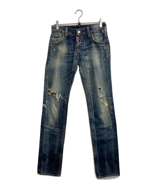 DSQUARED2（ディースクエアード）DSQUARED2 (ディースクエアード) ダメージペイントデニムパンツ インディゴ サイズ:42の古着・服飾アイテム