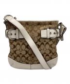 COACHコーチ）の古着「シグネチャーショルダーバッグ」｜ベージュ×ホワイト