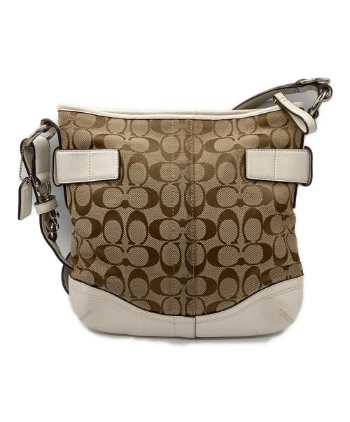 COACH（コーチ）COACH (コーチ) シグネチャーショルダーバッグ ベージュ×ホワイトの古着・服飾アイテム