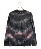 stussyステューシー）の古着「Bleach Stripe L/S Crew」｜グレー×ピンク