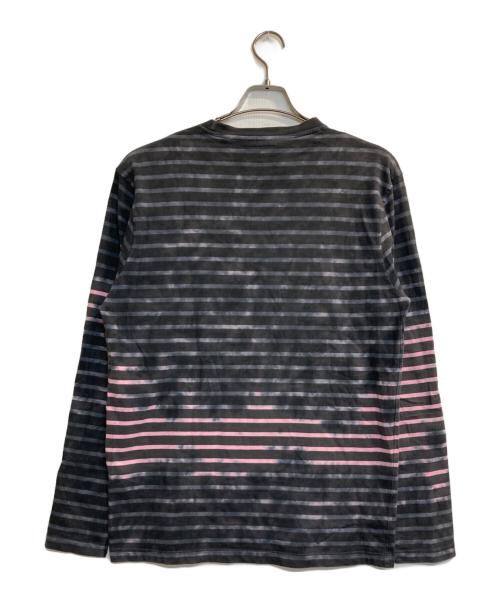stussy（ステューシー）stussy (ステューシー) Bleach Stripe L/S Crew グレー×ピンク サイズ:Mの古着・服飾アイテム