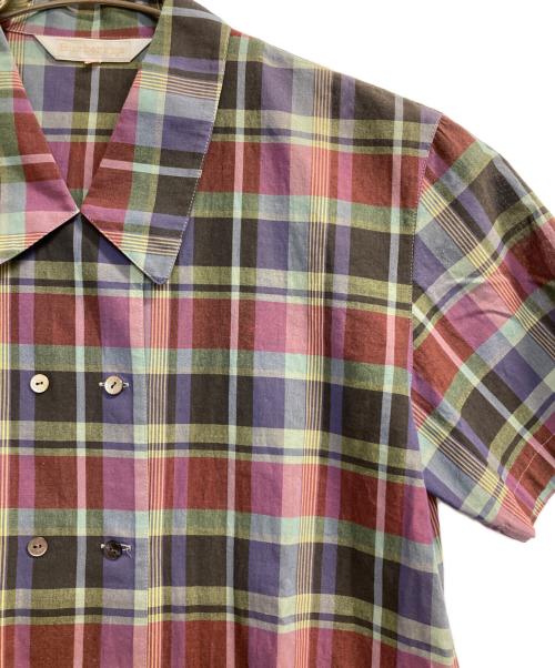 Burberry's（バーバリーズ）Burberry's (バーバリーズ) チェックダブルフェイスシャツ パープル×カーキ サイズ:11の古着・服飾アイテム