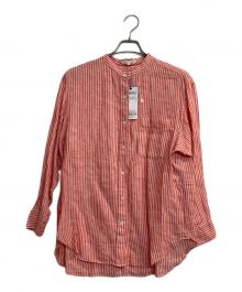 23区×LIBECO（ニジュウサンク×リベコ）の古着「リネンストライプバンドカラーシャツ」｜レッド