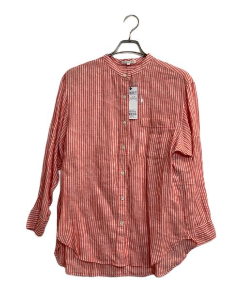23区（ニジュウサンク）23区 (ニジュウサンク) LIBECO (リベコ) リネンストライプバンドカラーシャツ レッド サイズ:38の古着・服飾アイテム