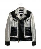 DSQUARED2ディースクエアード）の古着「ラムスキン・カウハイドコンビバイカラーバイカージャケット」｜ブラック×シルバー