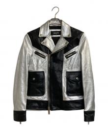 DSQUARED2（ディースクエアード）の古着「ラムスキン・カウハイドコンビバイカラーバイカージャケット」｜ブラック×シルバー