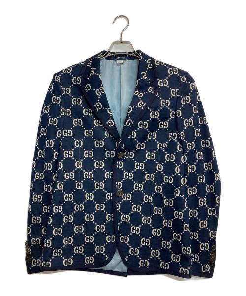 GUCCI（グッチ）GUCCI (グッチ) GGジャカードジャケット ネイビー サイズ:44（170/84A）の古着・服飾アイテム