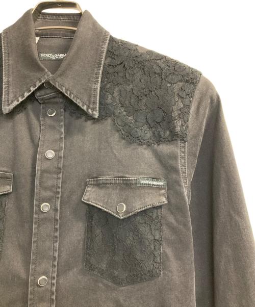 DOLCE & GABBANA（ドルチェ＆ガッバーナ）DOLCE & GABBANA (ドルチェ＆ガッバーナ) レースヨークストレッチデニムウエスタンシャツ ブラック サイズ:37の古着・服飾アイテム
