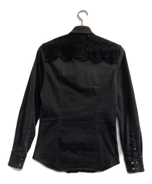 DOLCE & GABBANA（ドルチェ＆ガッバーナ）DOLCE & GABBANA (ドルチェ＆ガッバーナ) レースヨークストレッチデニムウエスタンシャツ ブラック サイズ:37の古着・服飾アイテム