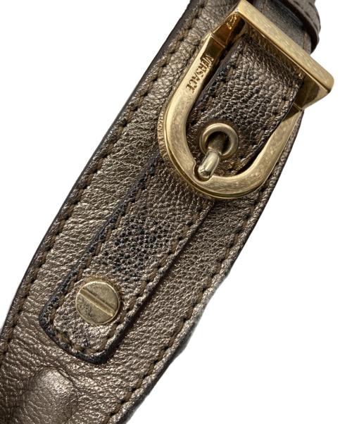 VERSACE（ヴェルサーチ）VERSACE (ヴェルサーチ) メタリックレザーモノグラムワンショルダーバッグ ゴールド×ベージュの古着・服飾アイテム