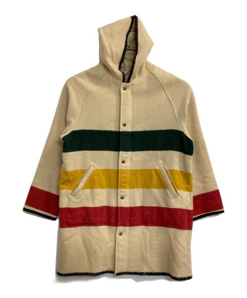 WOOLRICH（ウールリッチ）WOOLRICH (ウールリッチ) マルチボーダーウールフーデッドコート アイボリー サイズ:記載なし(実寸サイズ参考)の古着・服飾アイテム