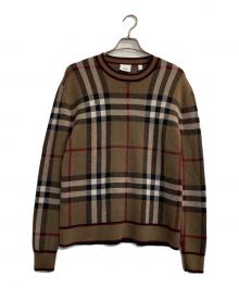 BURBERRY（バーバリー）の古着「ノヴァチェッククルーネックニット」｜ブラウン×レッド