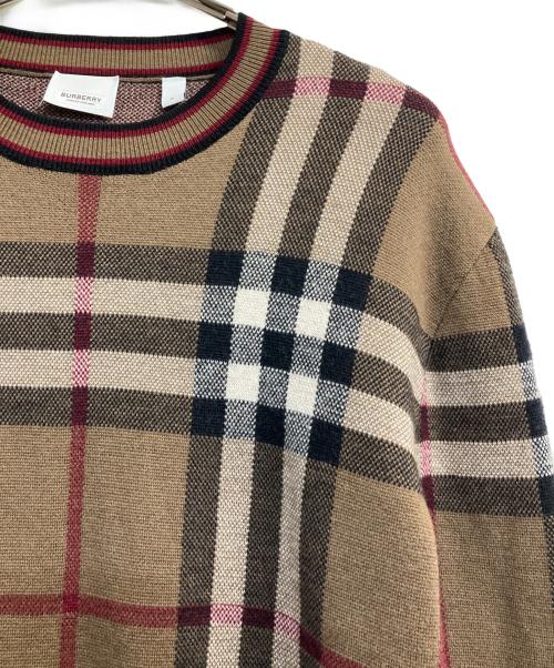 BURBERRY（バーバリー）BURBERRY (バーバリー) ノヴァチェッククルーネックニット ブラウン×レッド サイズ:Ｍの古着・服飾アイテム