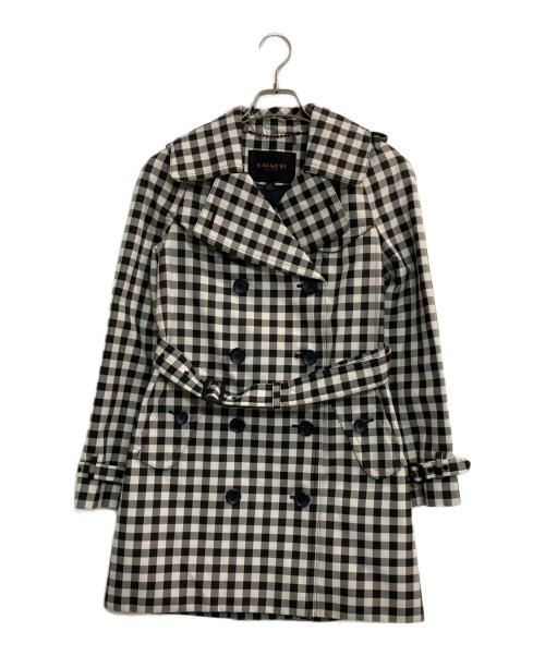 COACH（コーチ）COACH (コーチ) ギンガムチェックダブルブレスト トレンチコート ホワイト×ブラックの古着・服飾アイテム