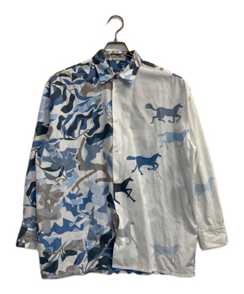 HERMES（エルメス）HERMES (エルメス) パズルヴェジタルセリエボタンシャツ ブルー×ホワイト サイズ:1の古着・服飾アイテム