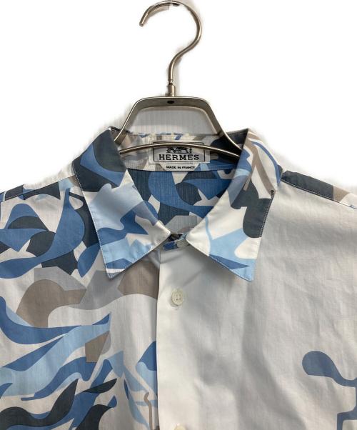 HERMES（エルメス）HERMES (エルメス) パズルヴェジタルセリエボタンシャツ ブルー×ホワイト サイズ:1の古着・服飾アイテム