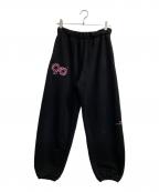9090 girlナインティナインティ ガール）の古着「90 Logo Sweat Pants/レオパードロゴスウェットパンツ」｜ブラック×ピンク