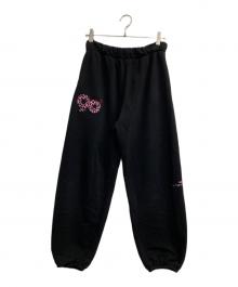 9090 girl（ナインティナインティ ガール）の古着「90 Logo Sweat Pants/レオパードロゴスウェットパンツ」｜ブラック×ピンク