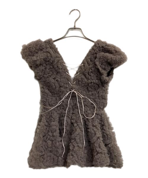 polaura（ポロ―ラ）polaura (ポロ―ラ) フラワーペプラムバックリボンチュニック ベージュ サイズ:Ｆの古着・服飾アイテム