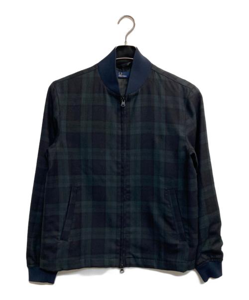 FRED PERRY（フレッドペリー）FRED PERRY (フレッドペリー) 刺繍ロゴブルゾン グリーン×ネイビー サイズ:Ｍの古着・服飾アイテム