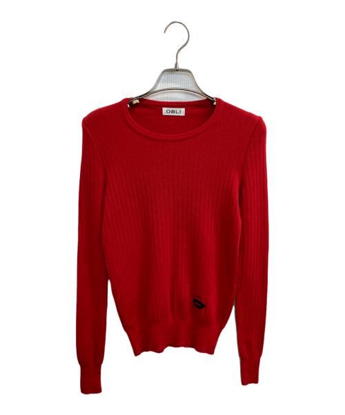 OBLI（オブリ）OBLI (オブリ) リップ刺繍リブウールニット レッド サイズ:-の古着・服飾アイテム