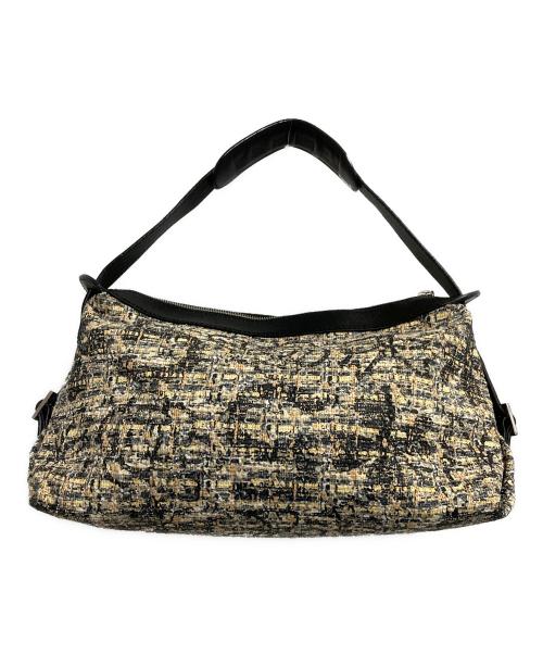 CHANEL（シャネル）CHANEL (シャネル) クローバープレート付 ツイードワンショルダーバッグ ブラック×ベージュの古着・服飾アイテム